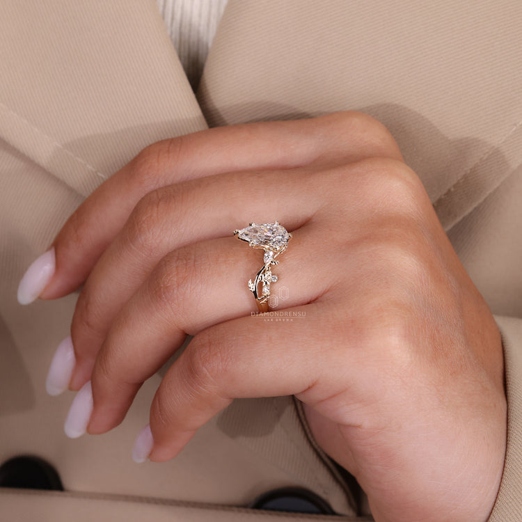 UK engagement ring in pear cut diamond style.