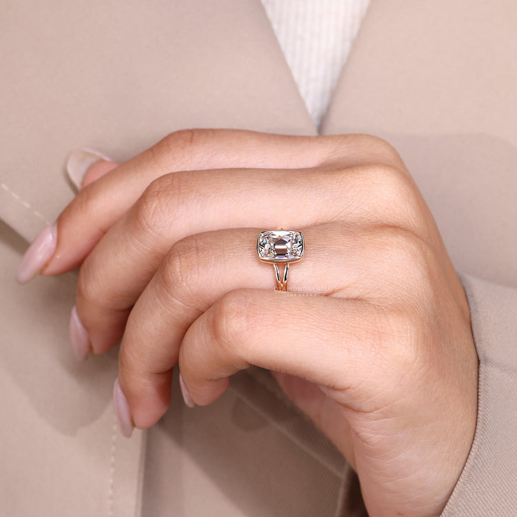 Cushion old mine cut diamond ring with handmade bezel setting.