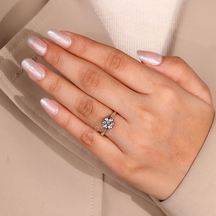 Old European cut diamond in a vintage style ring.