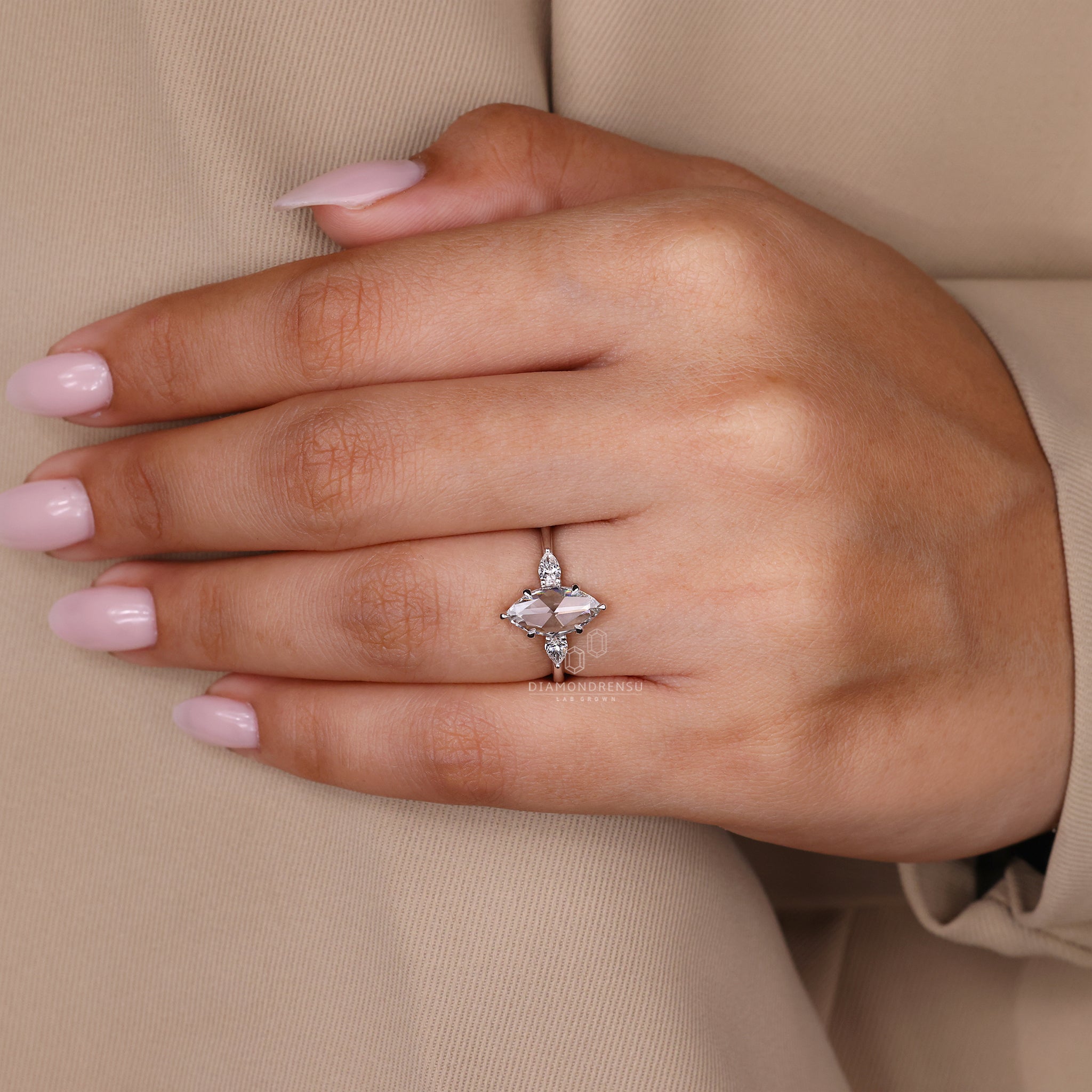 White Gold Ring crafted with marquise rose cut diamond.
