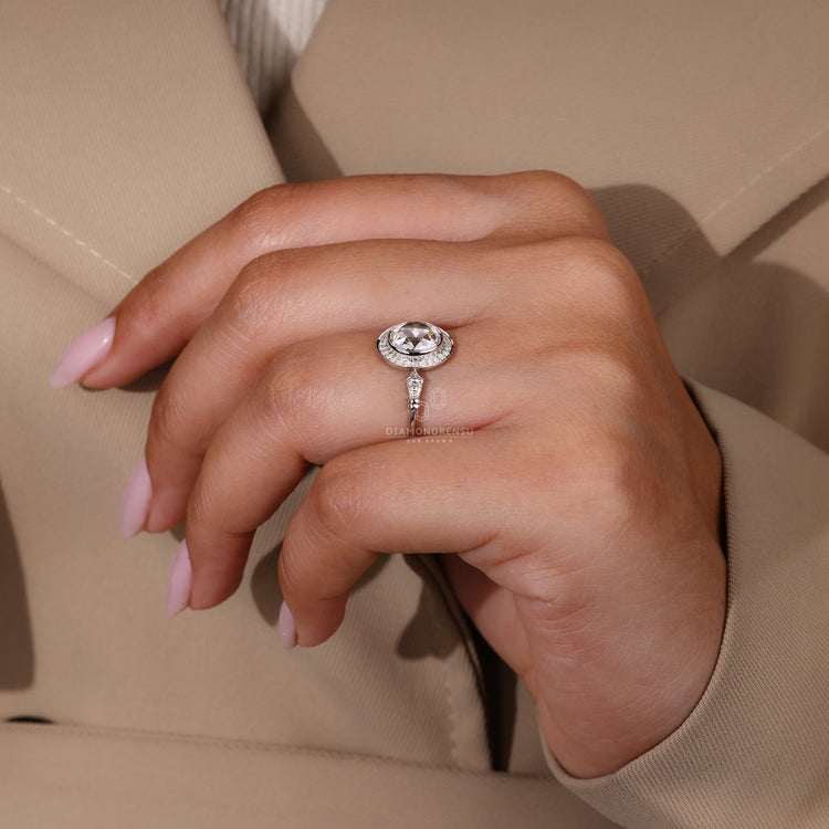 Diamond ring UK designed with pave and prong look.