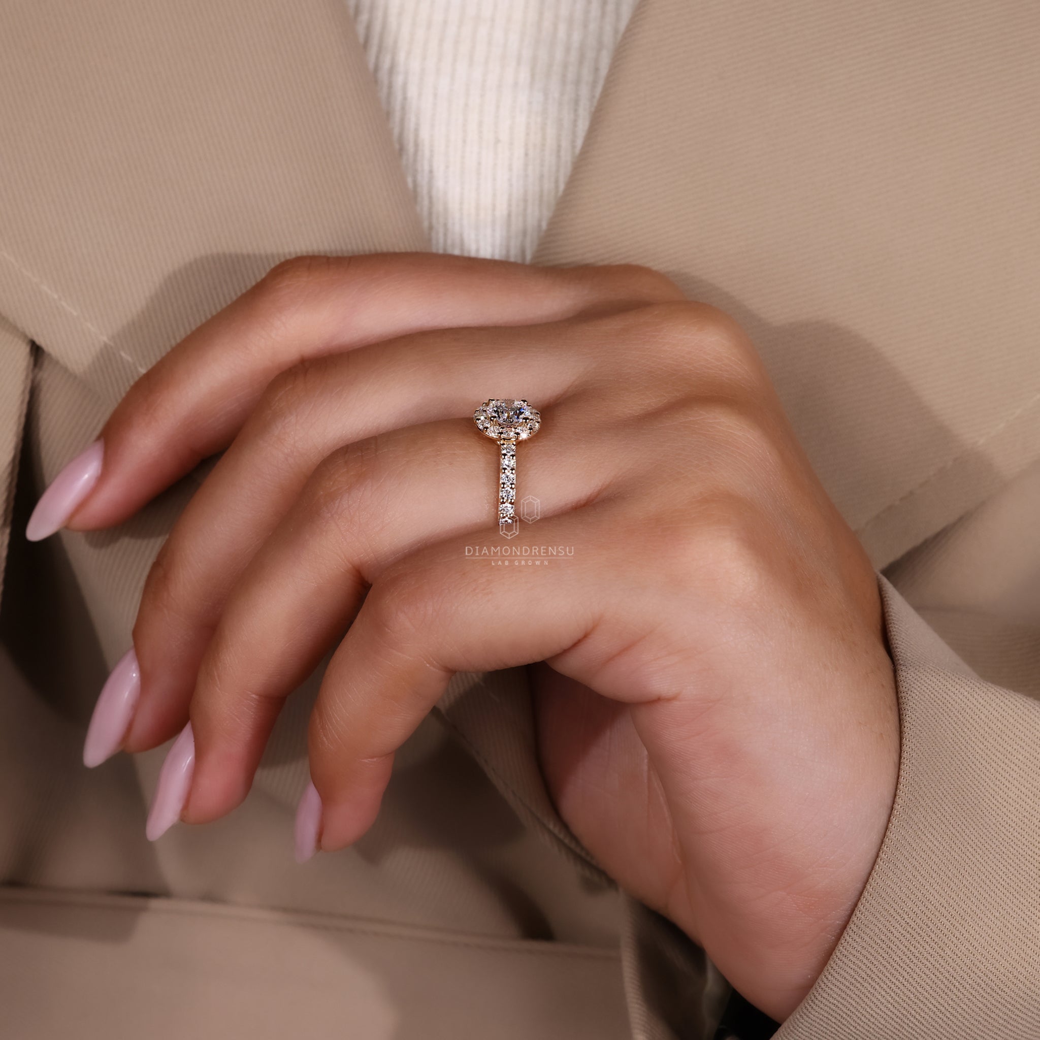 Yellow Gold engagement ring crafted in pave band style.