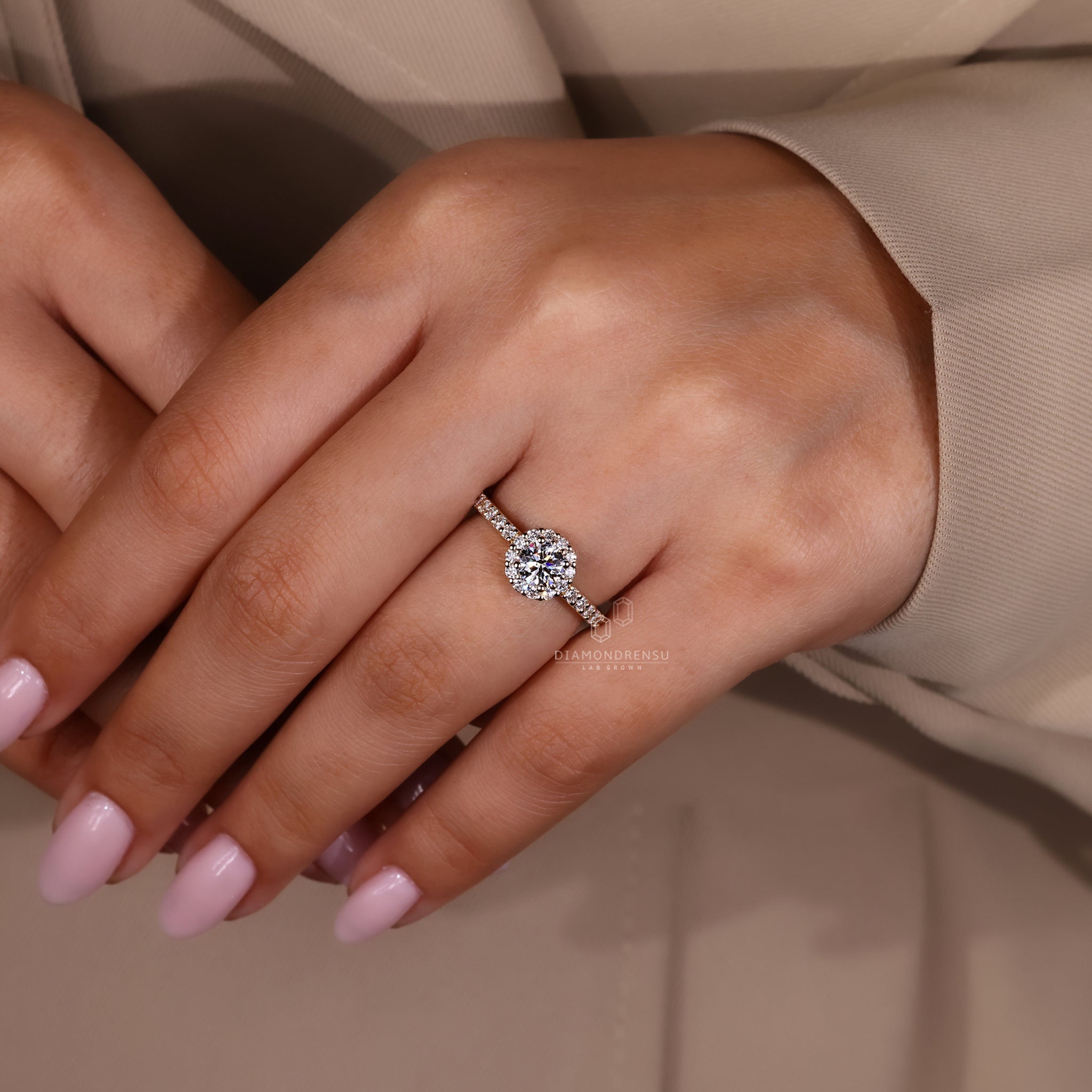 Pave Band added to custom engagement ring look.