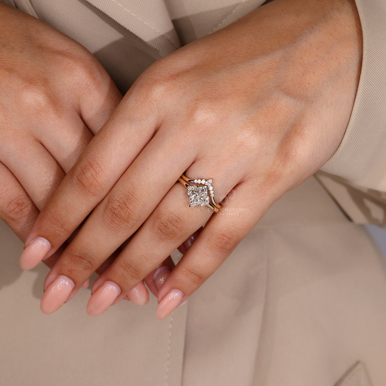 Round diamond wedding band with polished shine.