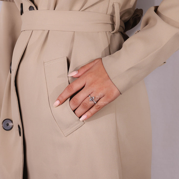 Round cut pave band ring in a 6 prong claw setting.