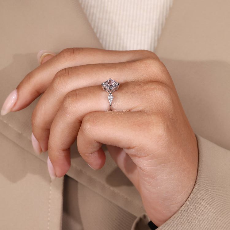 Tapered Shank Three Stone Asscher Cut Diamond Ring