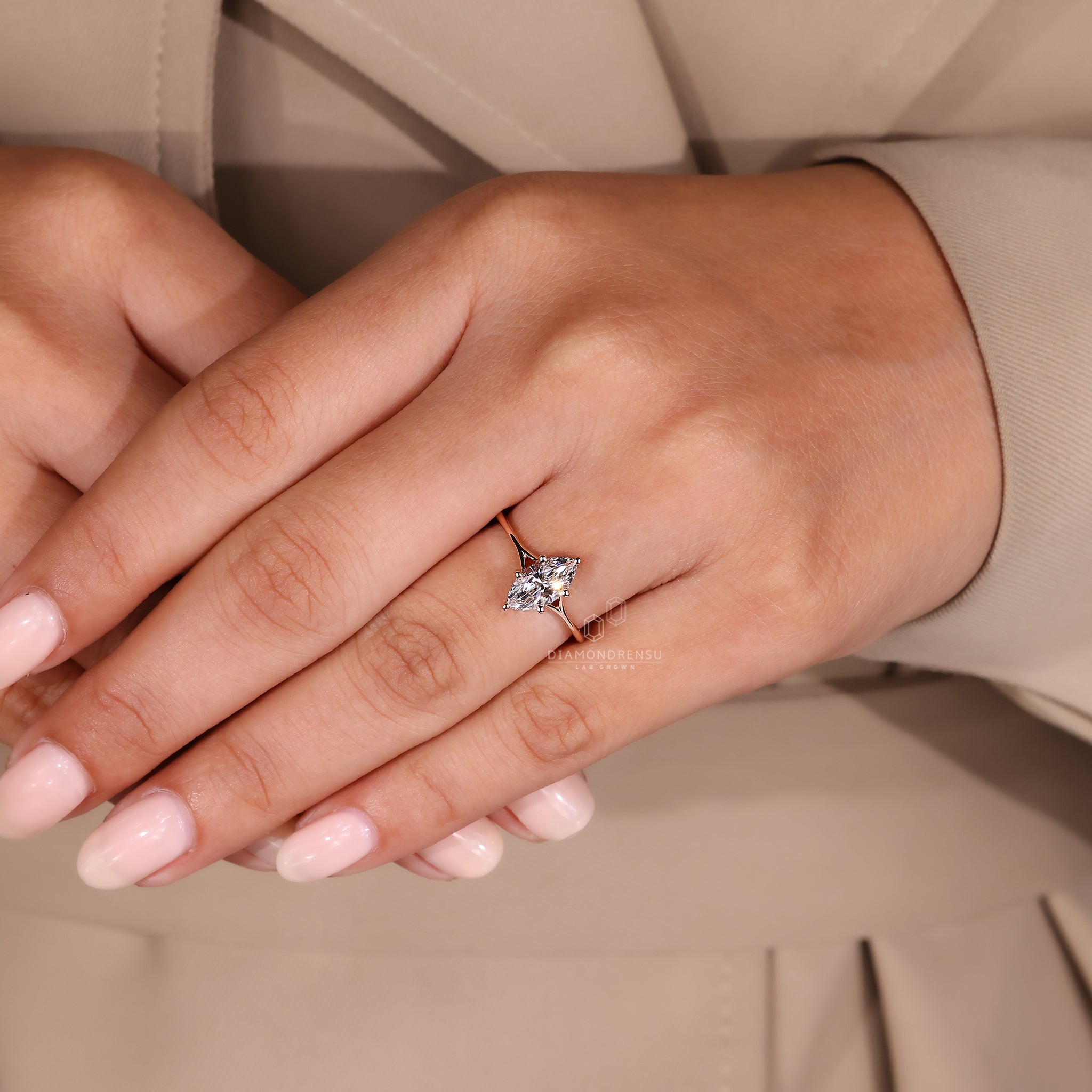 Classic handmade diamond ring in rose gold