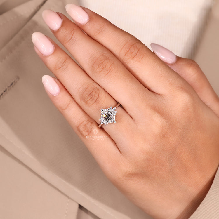 Marquise cut engagement ring with claw prongs