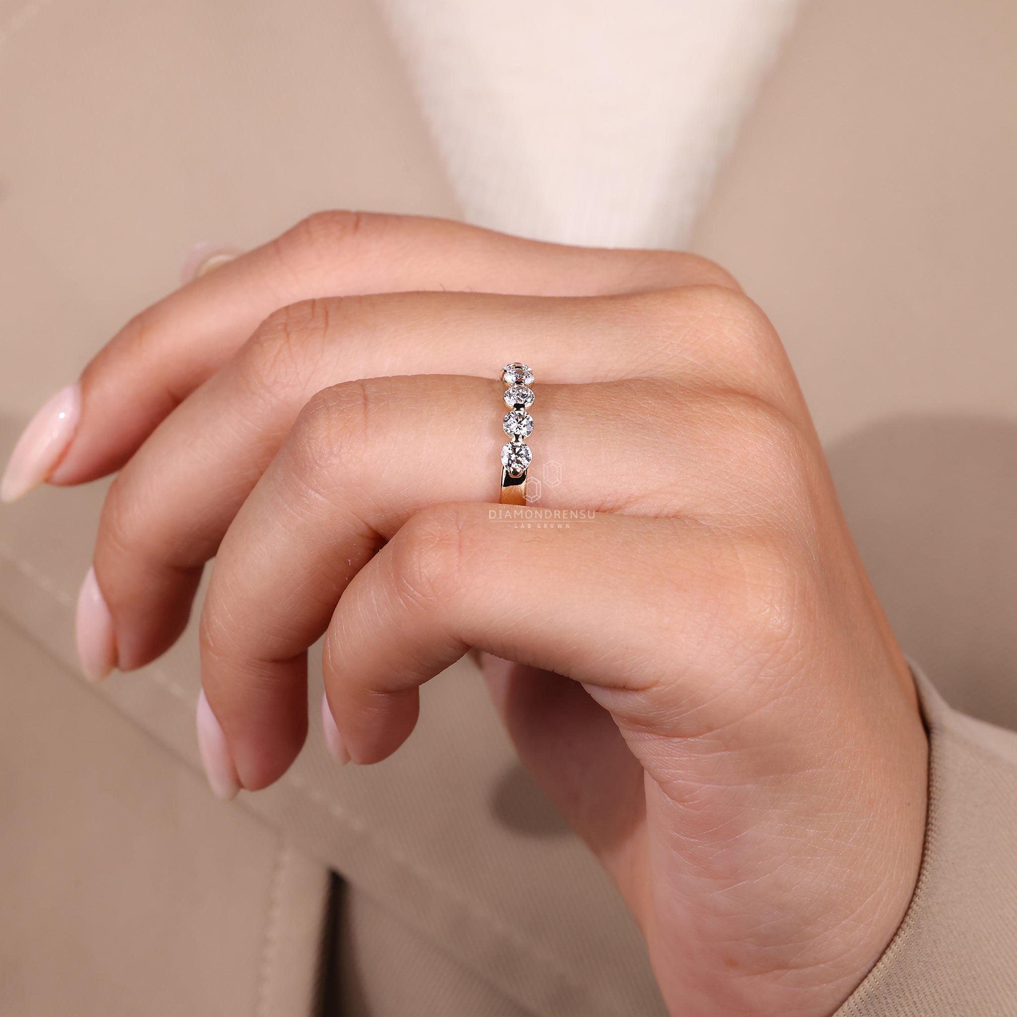 Simple wedding band designed for stacking or daily wear.