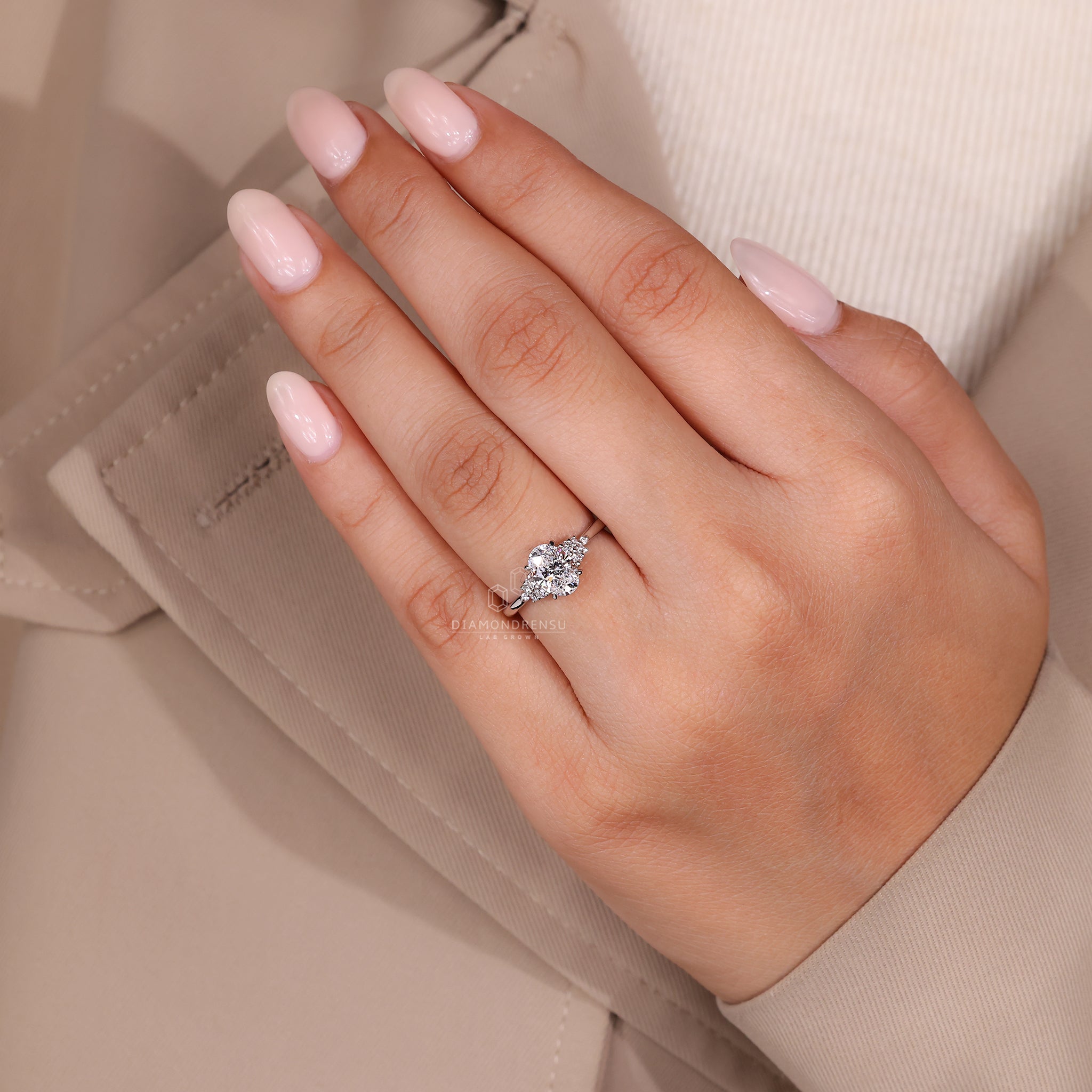 Handmade jewelry ring with oval lab grown diamond