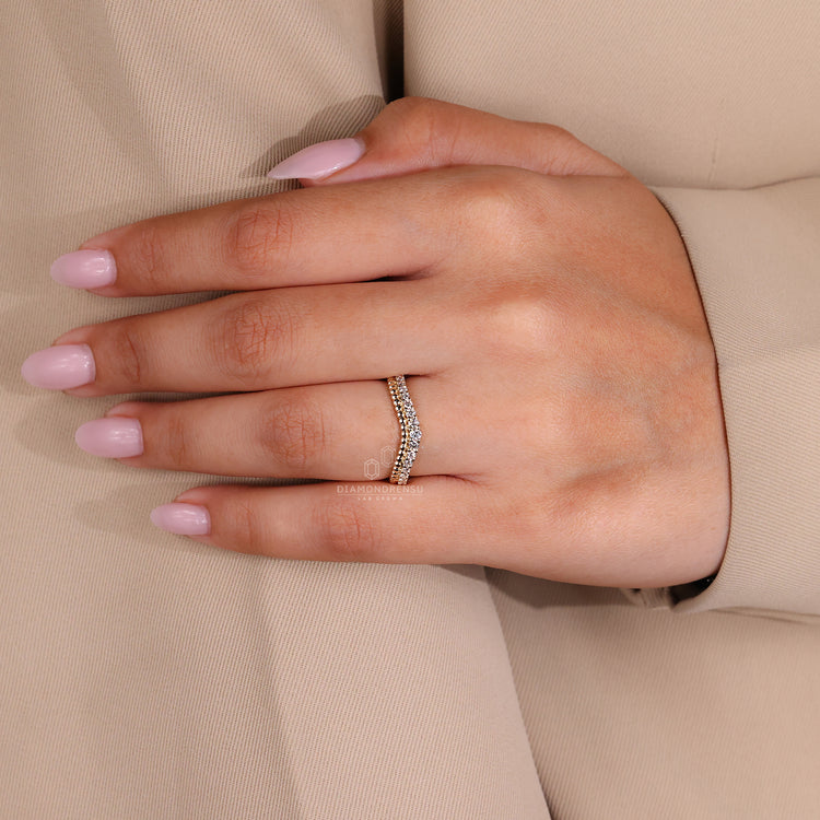 Lab Grown Diamond curved band with handmade jewellery detailing.