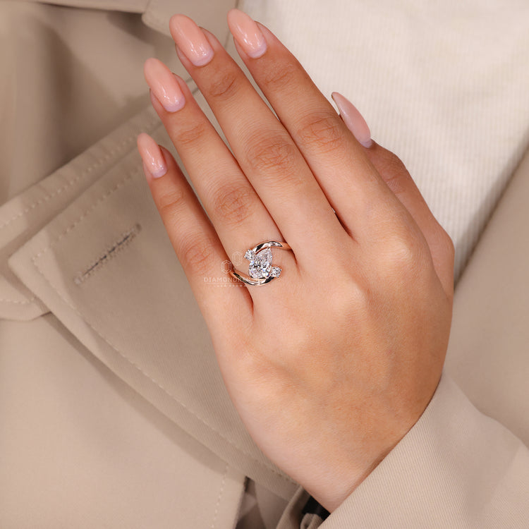 IGI certified pear cut engagement ring in rose gold.