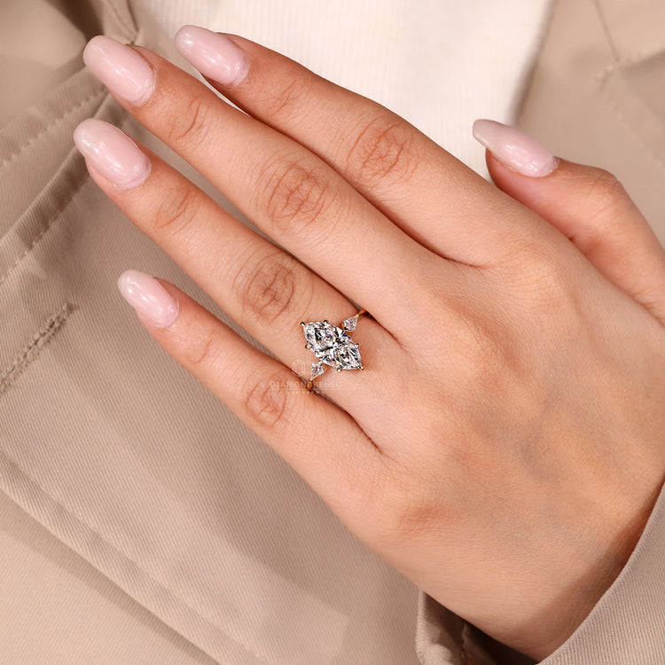 Handmade ring with hidden halo and tapered shank.