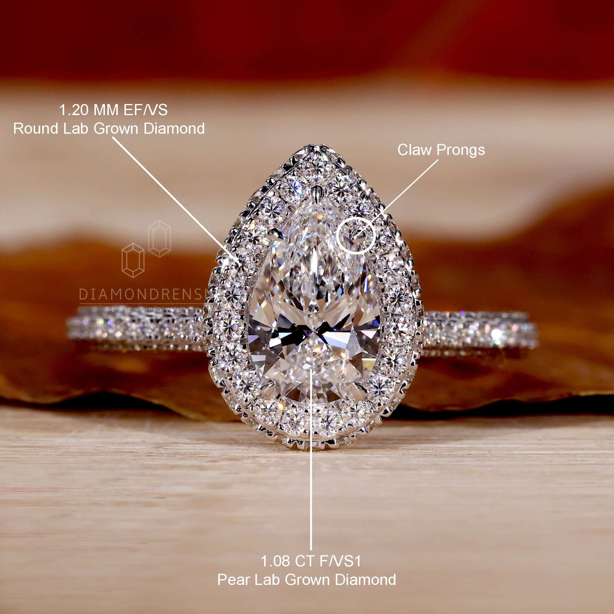 Three row pave ring diamond in a claw prong setting, perfect for an engagement ring for women.