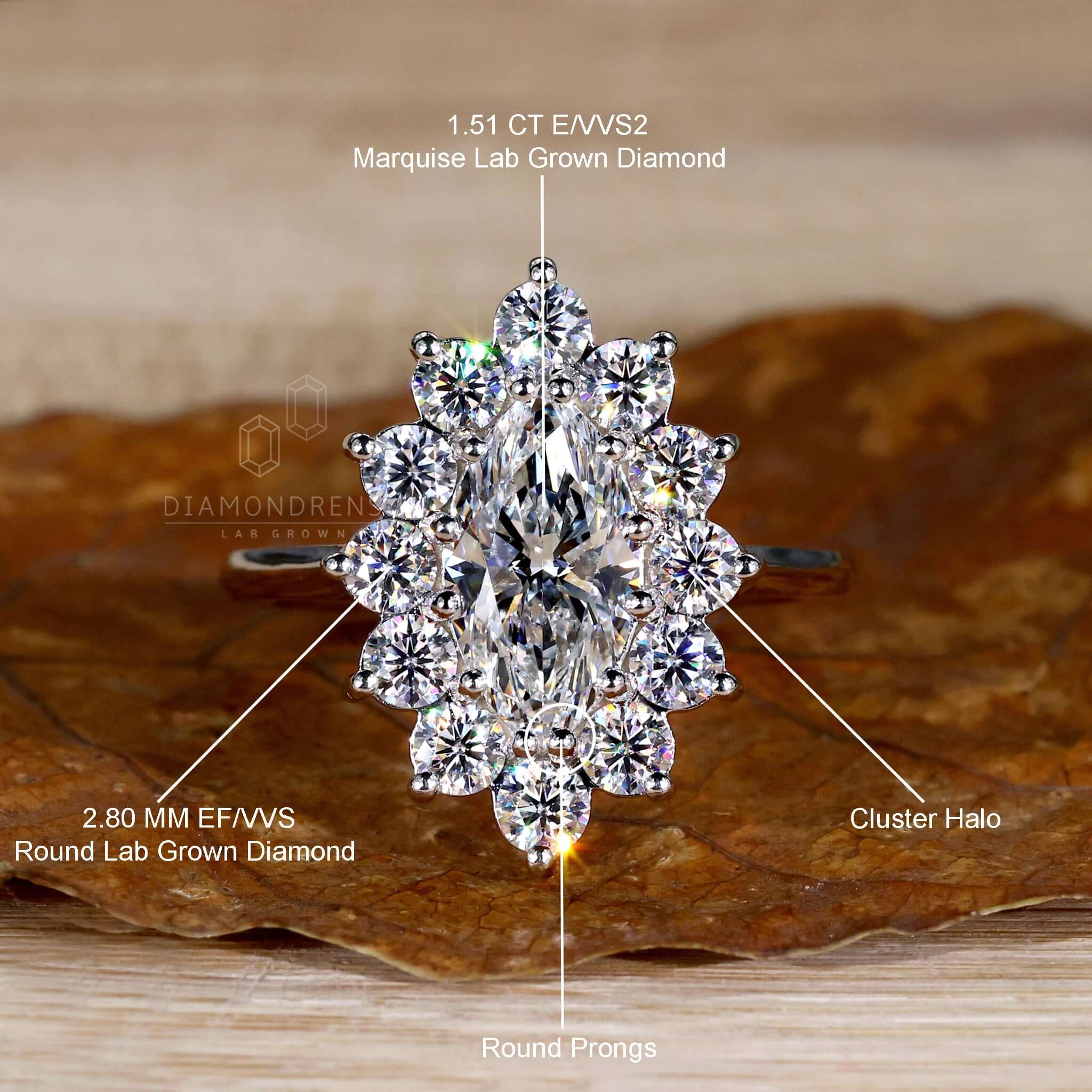 Prong engagement ring with marquise cut diamond for women looking for a diamondrensu UK engagement ring.