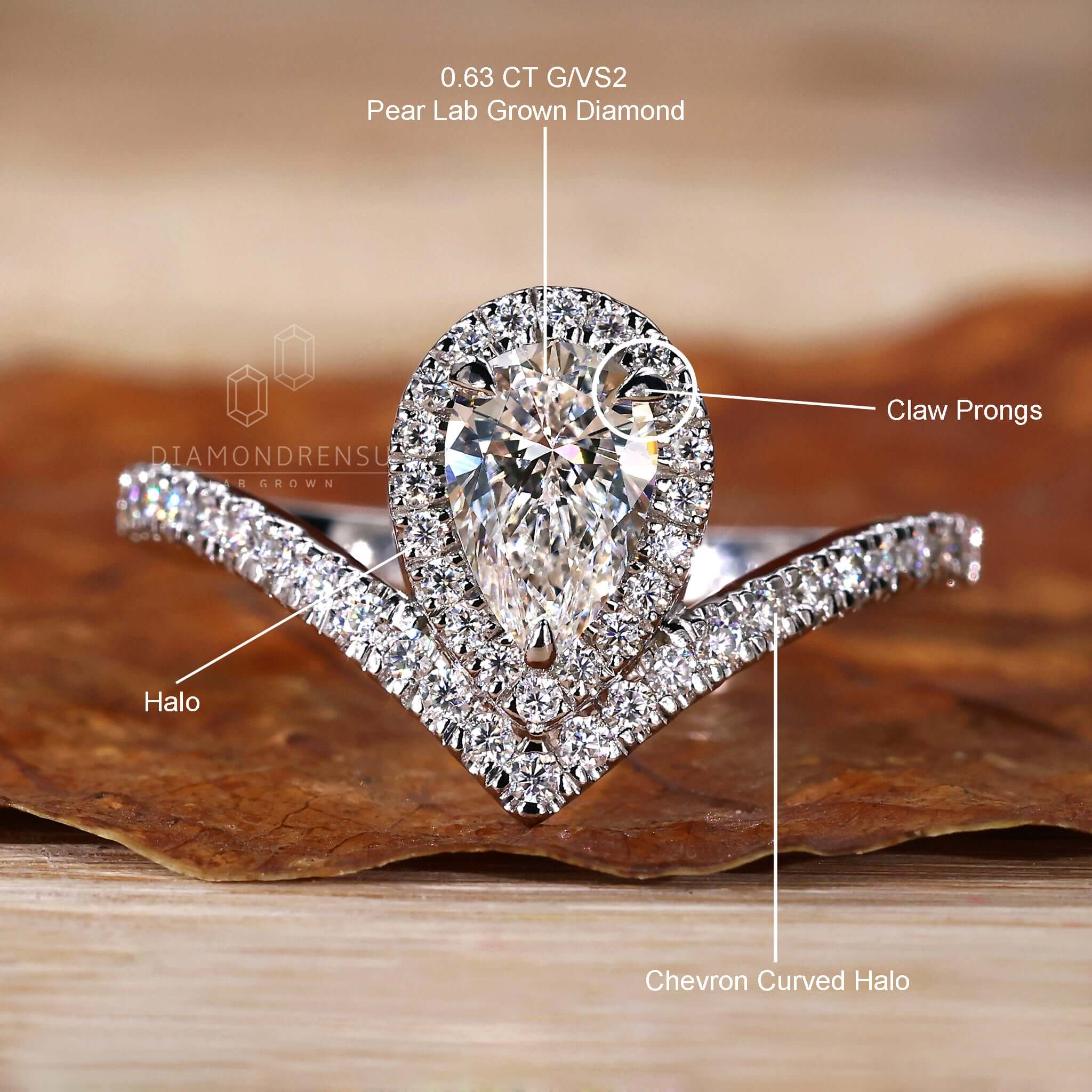 Engagement ring with pave diamonds and a halo ring design, ideal for a diamond ring UK.