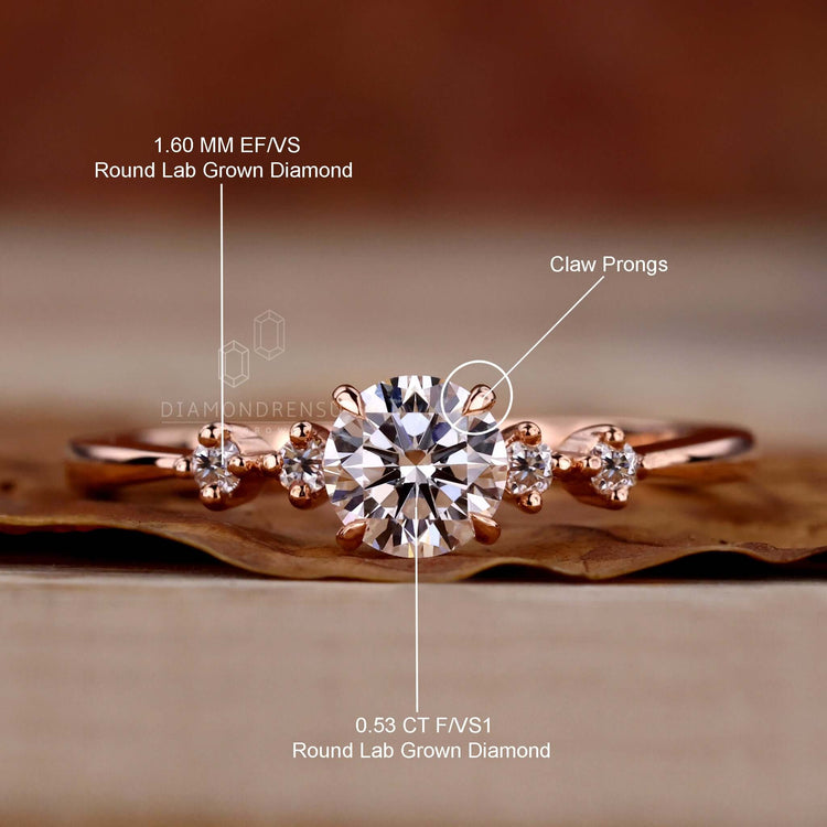 Unique engagement ring crafted with a diamond five stone ring design, made from igi certified Lab Grown Diamond.