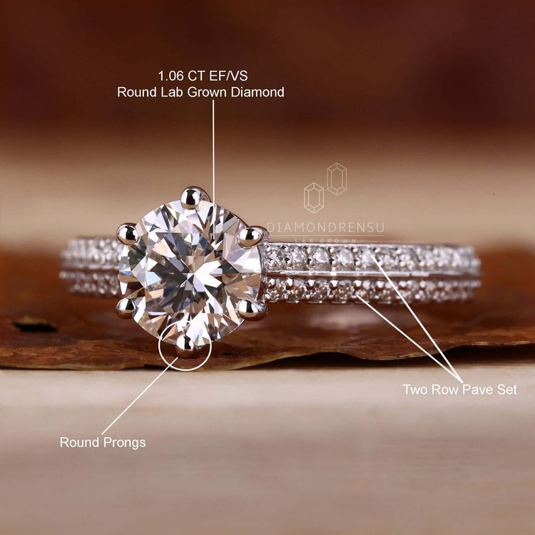 6 prong engagement ring crafted with pave diamonds, ideal for creating a sparkling engagement ring with pave accents.