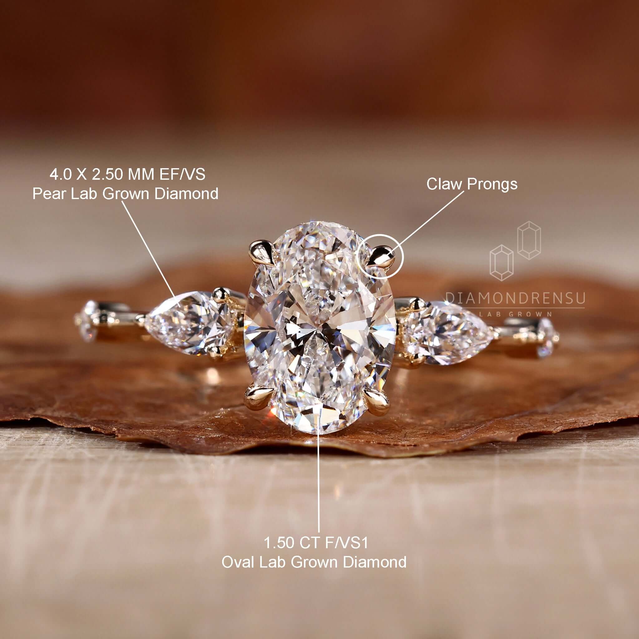 Pear cut ring with handmade jewelry design, ideal for a bespoke and personalised engagement ring experience.