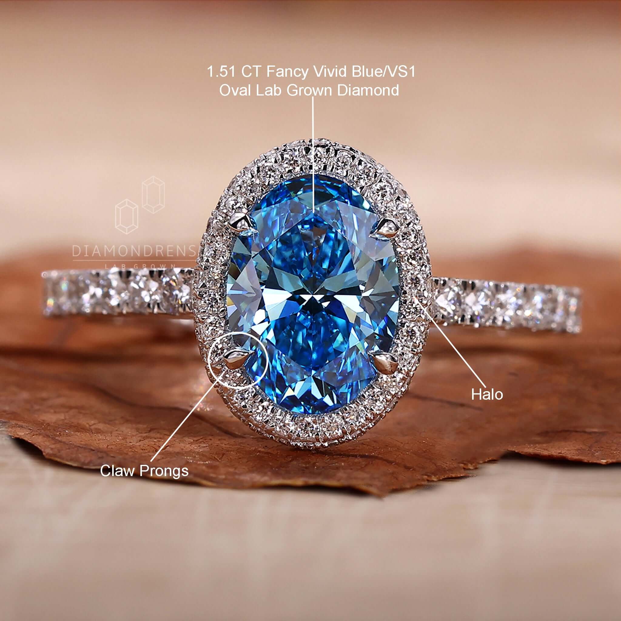 Claw prong ring paired with a halo diamond ring and igi certified stone for authenticity and quality.