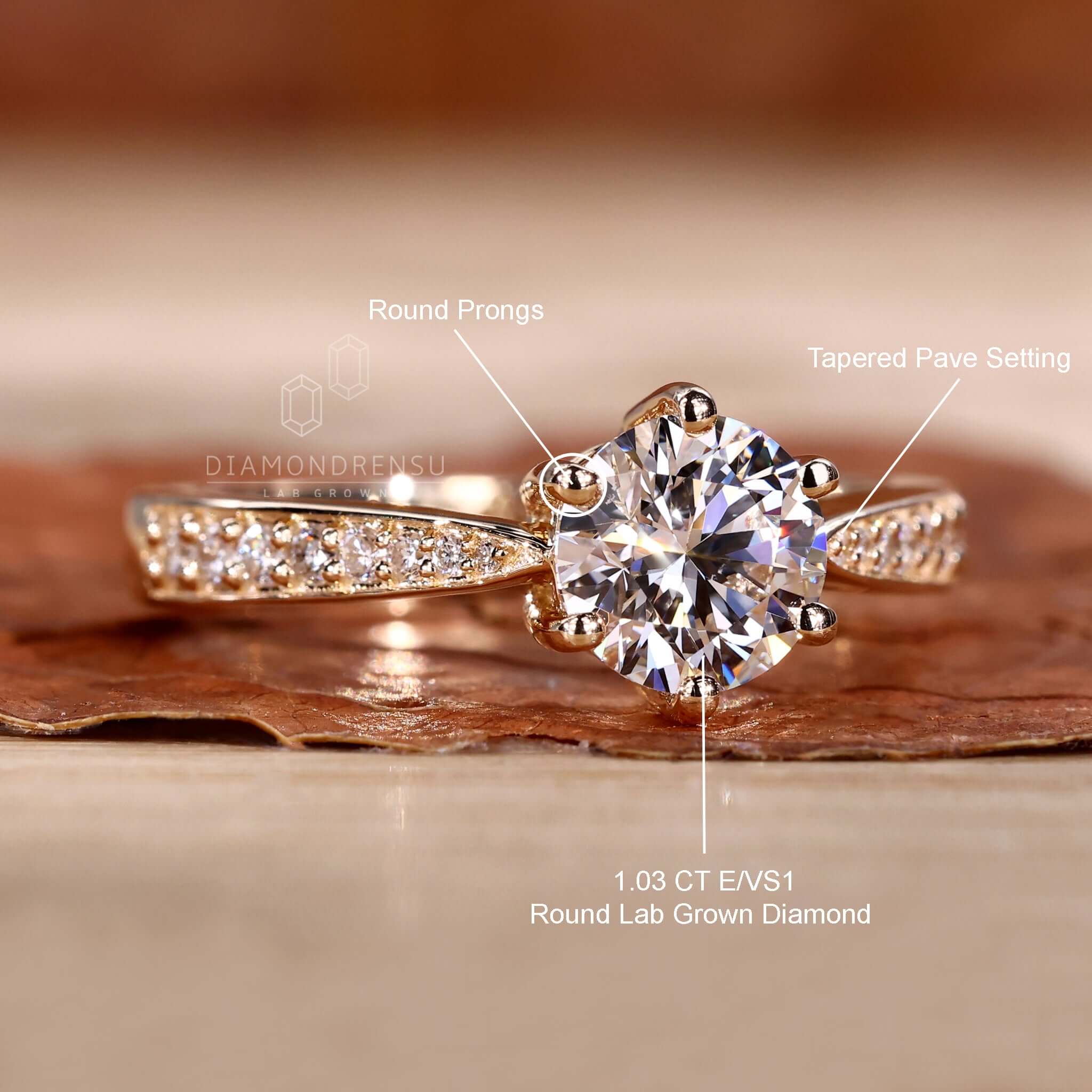 Engagement ring with pave design paired with a round brilliant cut diamond for a radiant finish.