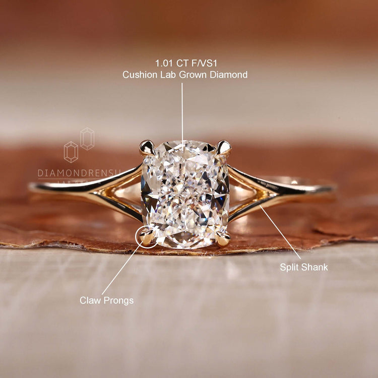 Gold split shank engagement ring crafted with precision.