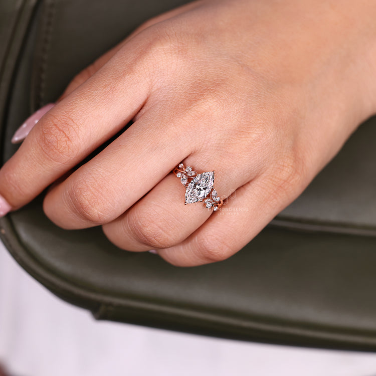 Handmade marquise diamond ring with tulip setting