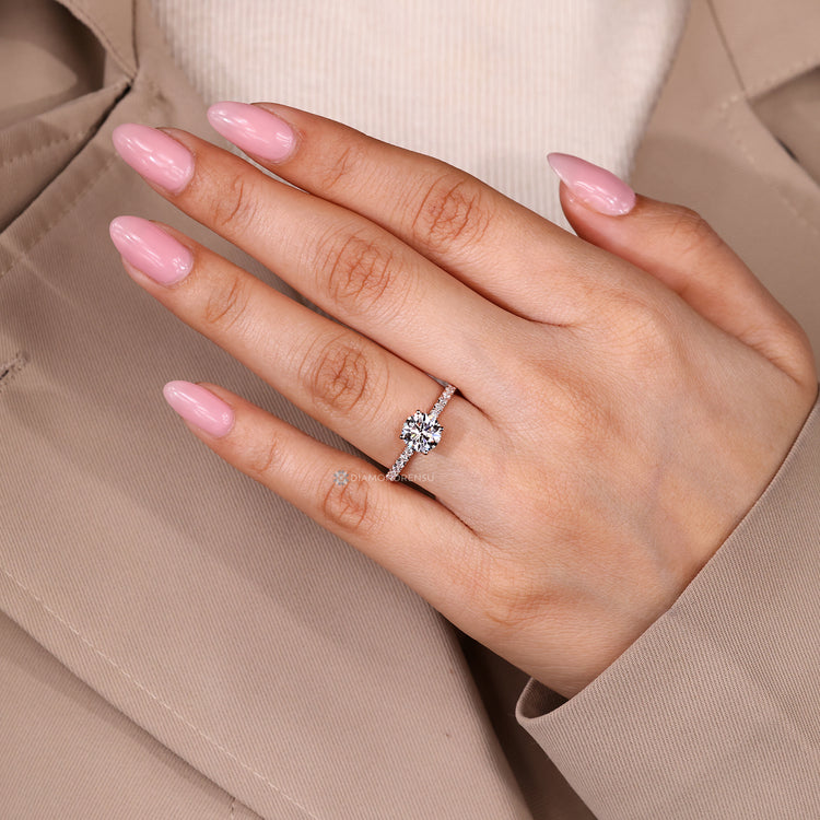 IGI certified round diamond ring with tulip setting.