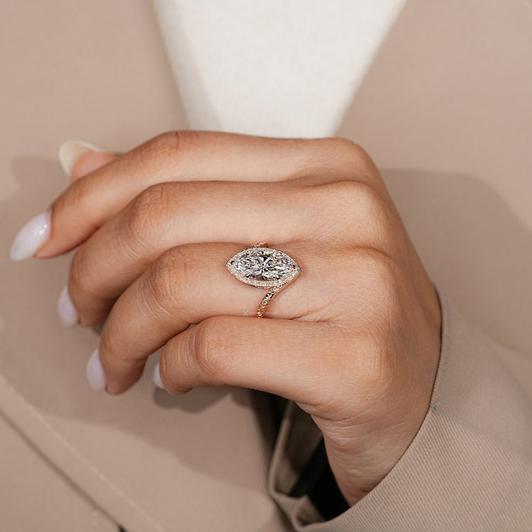 IGI certified marquise cut diamond engagement ring.