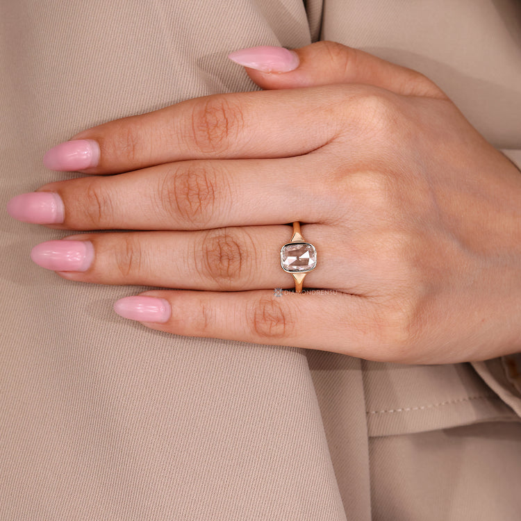 Handmade cushion diamond ring with solitaire style.
