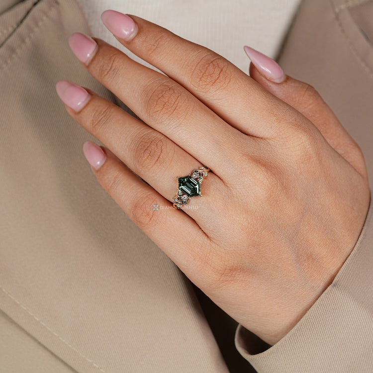 Nature inspired ring with six leaf prong setting.