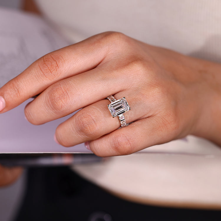 Lab grown diamond ring with pavé bar setting.