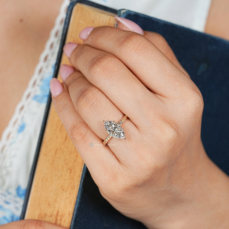 Handmade marquise diamond ring with art deco style.