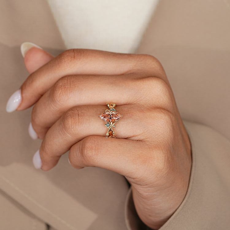 Lab grown diamond ring with pink centre stone.