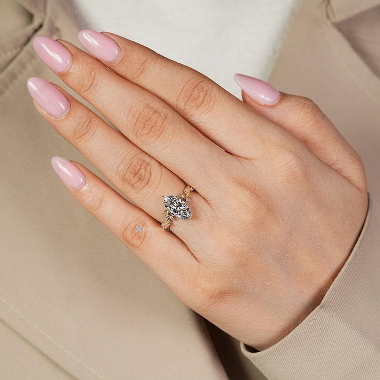 Lab grown diamond ring with cathedral setting.