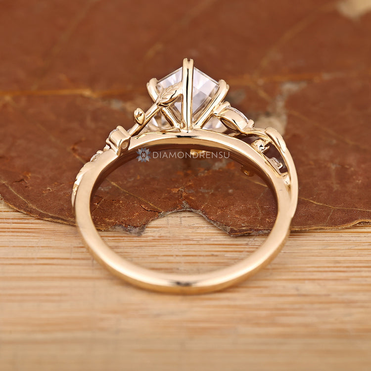 Handmade lab grown hexagon diamond engagement ring.