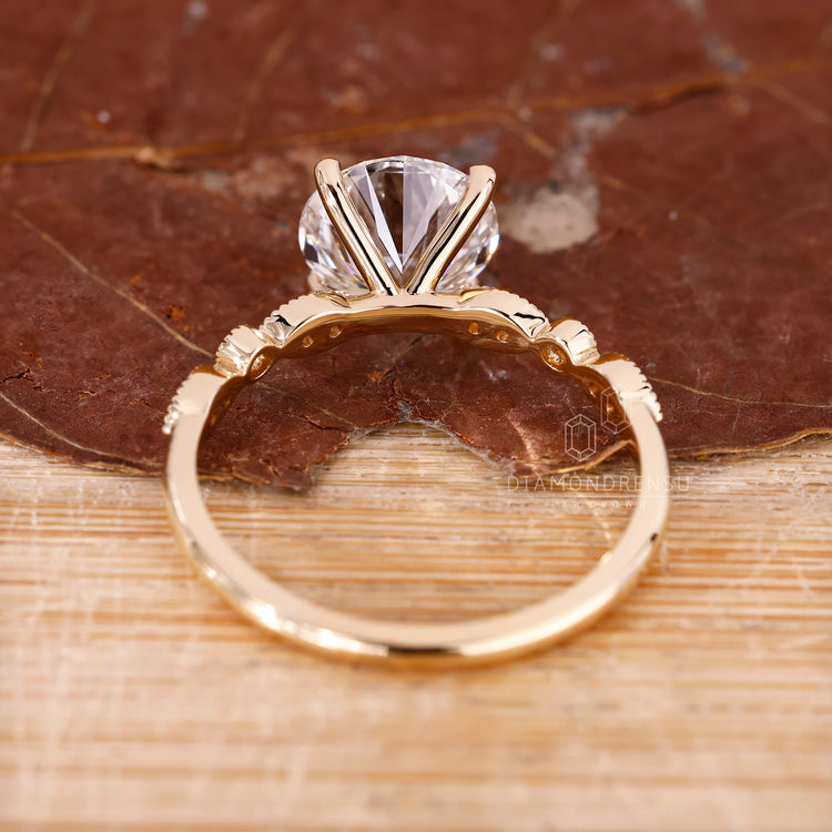 Lab Grown Diamond round ring with milgrain border.