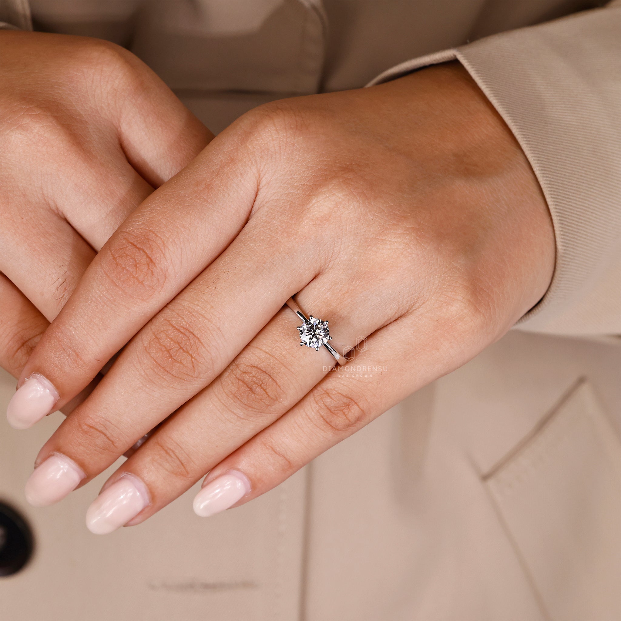Round diamond solitaire ring in white gold