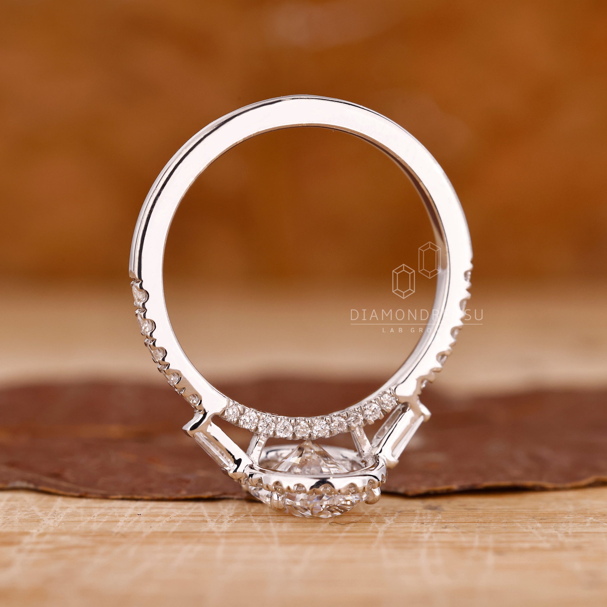 Unique engagement ring with four prong setting