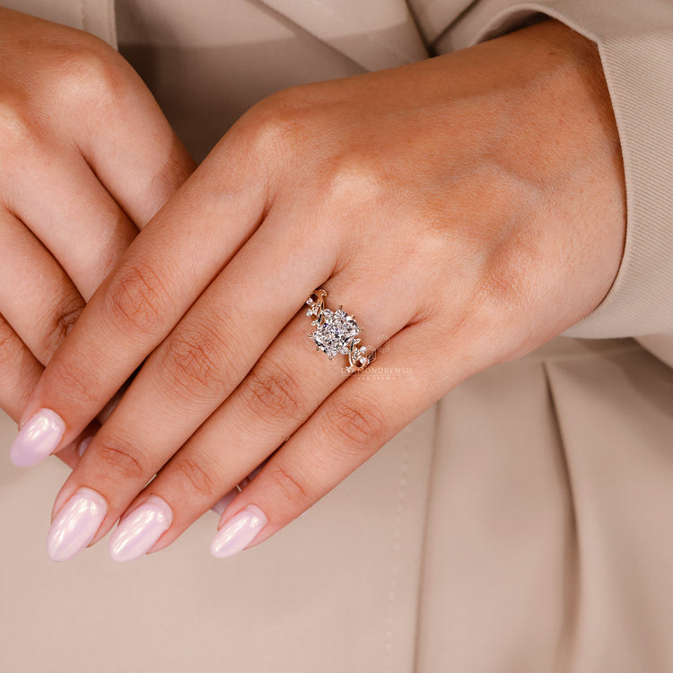 Lab grown radiant diamond ring with floral prong design