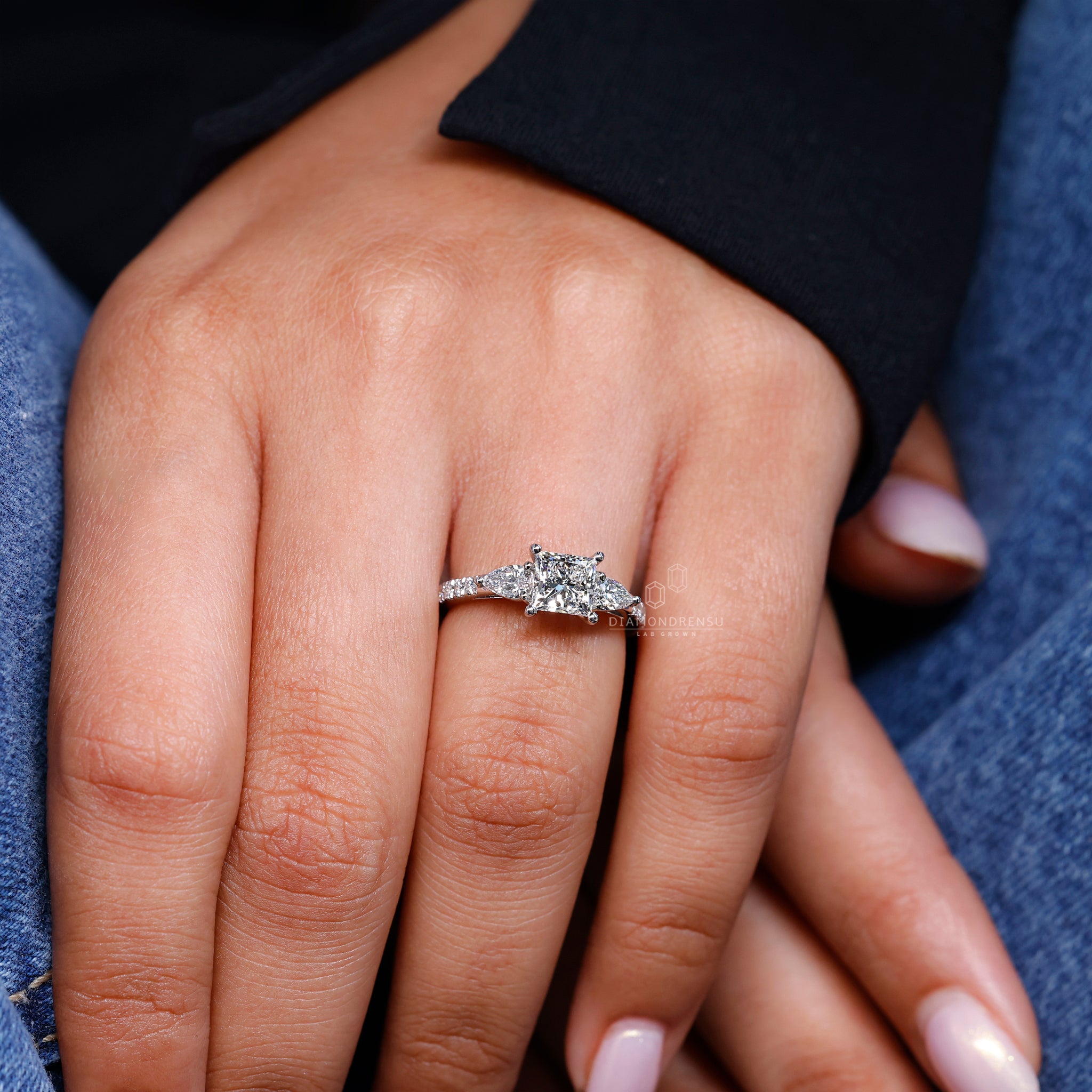 Lab grown princess diamond ring with four prong setting