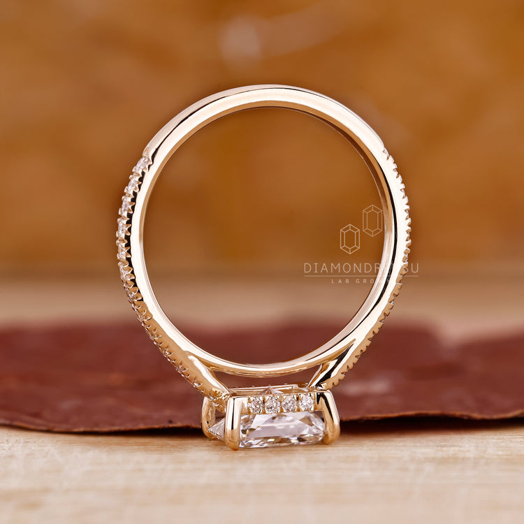 Yellow gold engagement ring with hidden halo