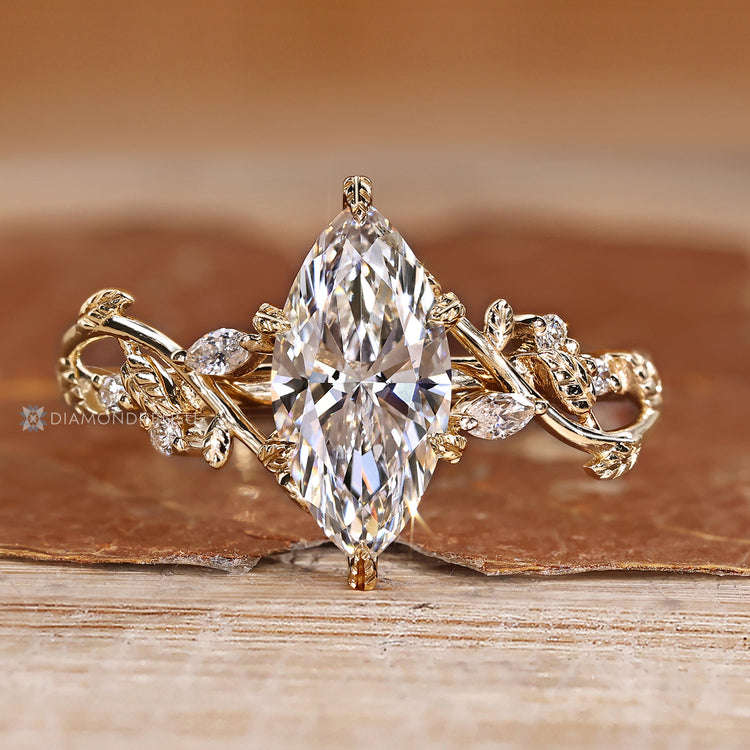 Lab grown diamond ring with marquise centre stone.