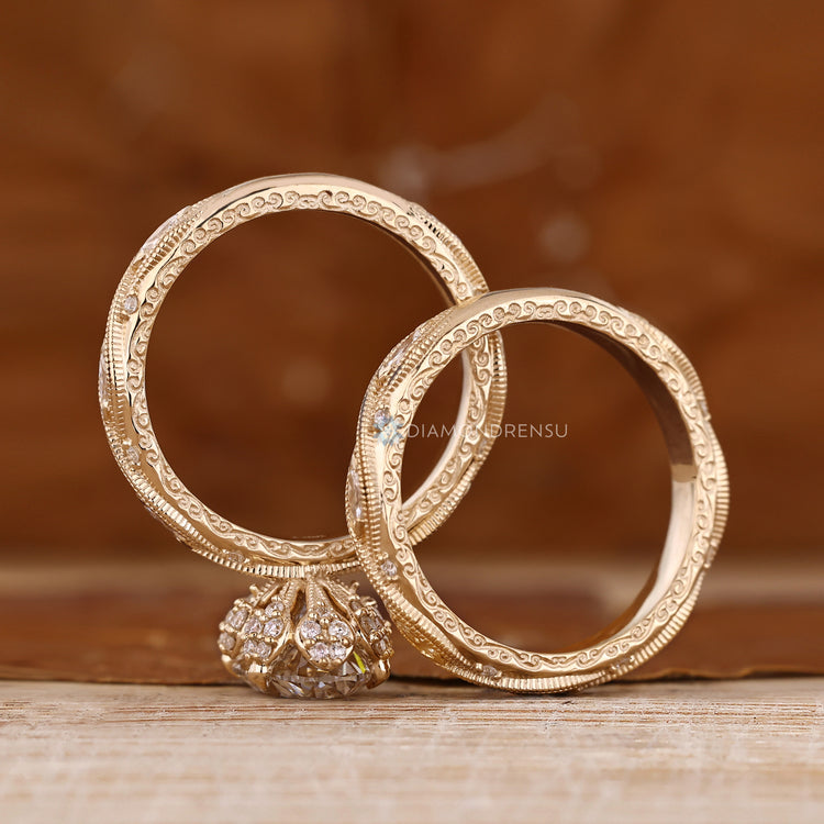 Lab grown diamond ring with stackable wedding band.