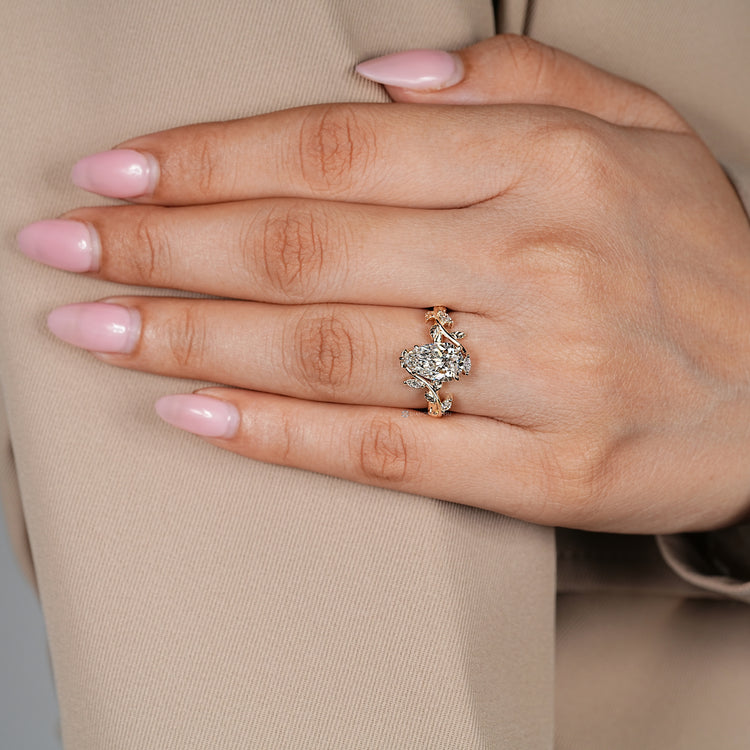 Marquise side stone pear diamond ring handmade.