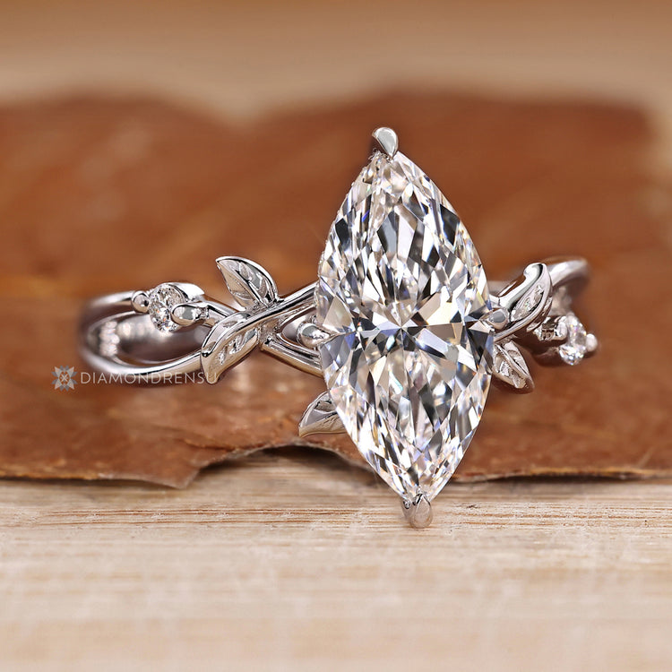 IGI certified marquise diamond ring with compass prongs.