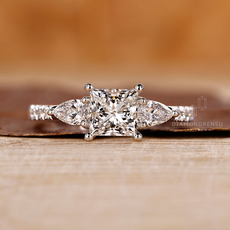 IGI certified princess cut engagement ring with cathedral setting