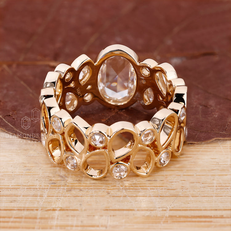 Rose Cut Gold Oval Diamond Ring designed for unique engagement style.