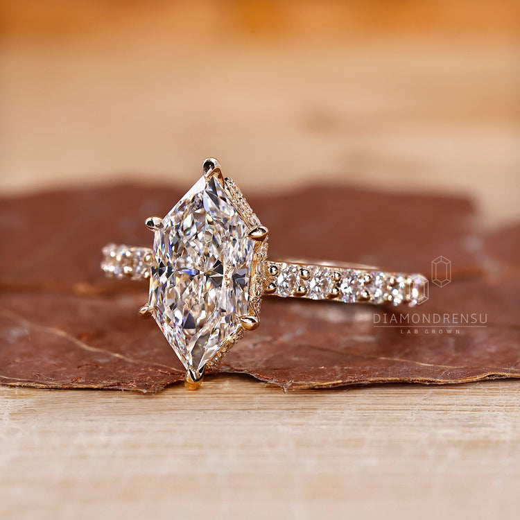 Handmade jewelry ring with marquise diamond