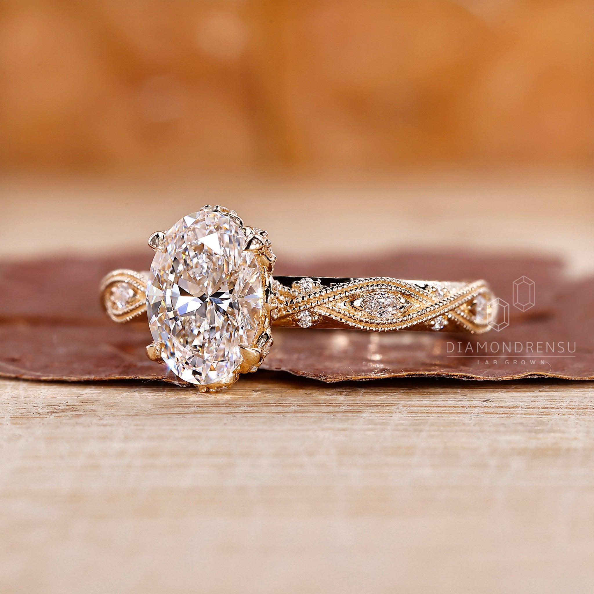 Vintage engagement ring made with marquise and round stones.